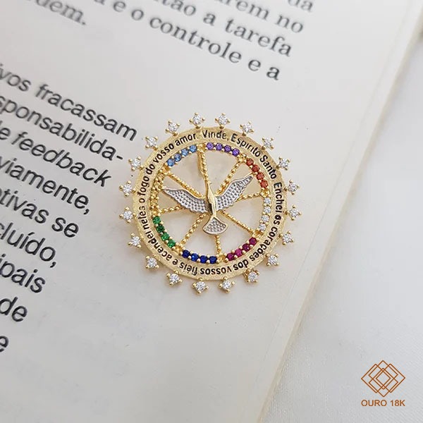 Pingente Espírito Santo Ouro 18k Zircônias