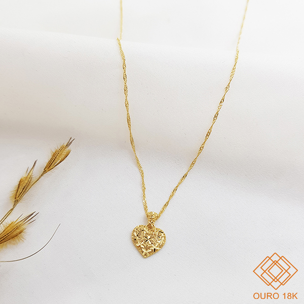 Kit Cordão + Pingente Coração Ouro 18k