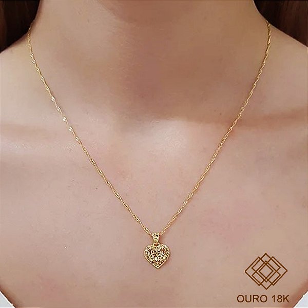 Kit Cordão + Pingente Coração Ouro 18k
