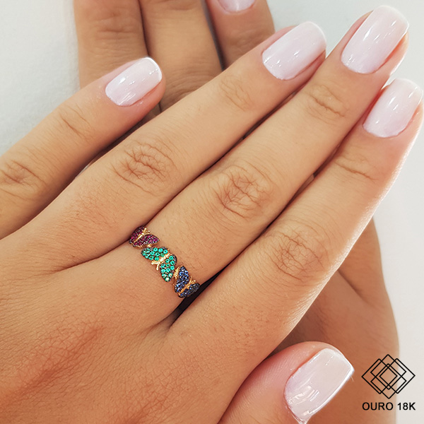 Anel Borboletas Ouro 18k Zircônias