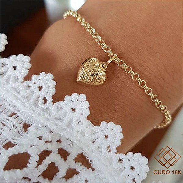 Kit Pulseira Ouro 18k + Pingente Coração Ouro 18k