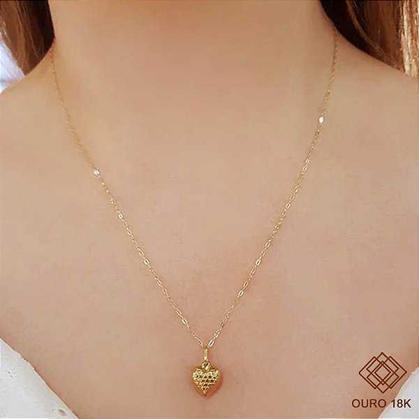 Kit Cordão Ouro 18k + Pingente Coração Ouro 18k