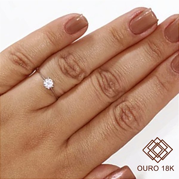 Anel Solitário Ouro Branco Zircônia