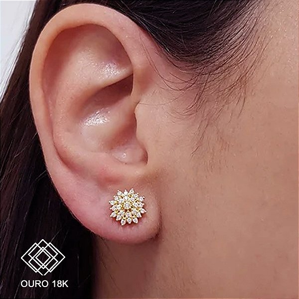 Brinco Chuveiro Rainha Ouro 18k Zircônias