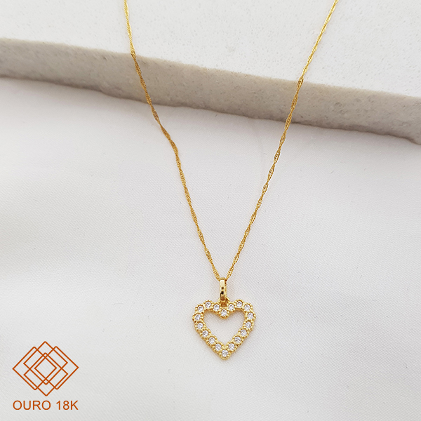 Kit Cordão Ouro 18k + Pingente Coração Ouro 18k
