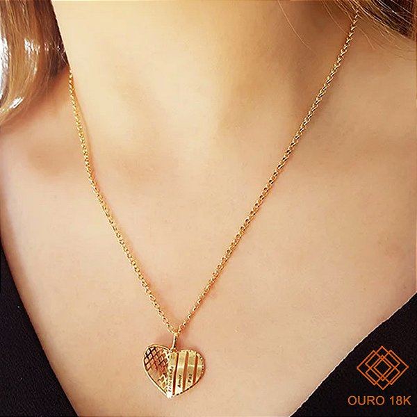 Kit Cordão Ouro 18k + Pingente Coração Ouro 18k