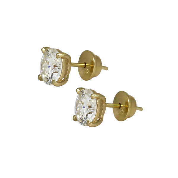 Brinco Solitário 7mm Ouro 18k e Moissanite
