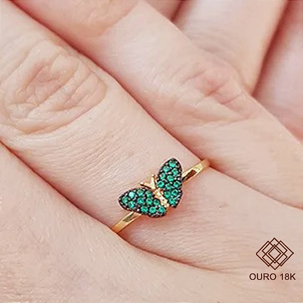 Anel Borboleta Ouro 18k Zircônias