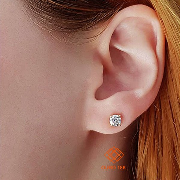 Brinco Solitário Ouro 18k - Brilhante Moissanite 82 pts