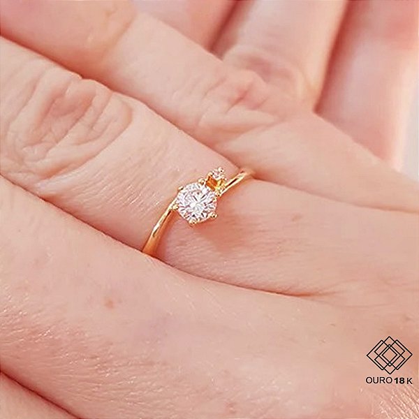 Anel Solitário Ouro 18k Zircônias