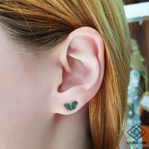 Brinco Borboleta Ouro 18k Zircônias