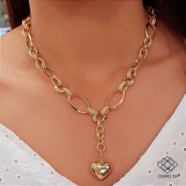 Gargantilha Elos Coração Ouro 18k