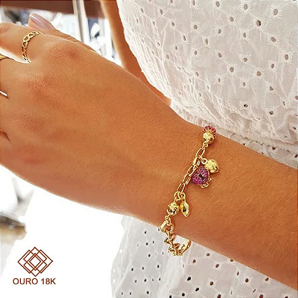 Pulseira Corações Ouro 18k