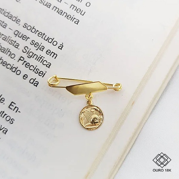 Pingente Alfinete Medalha Batismo Ouro 18k