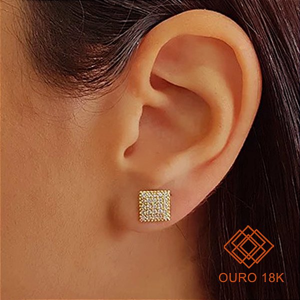 Brinco Quadrado Ouro 18K