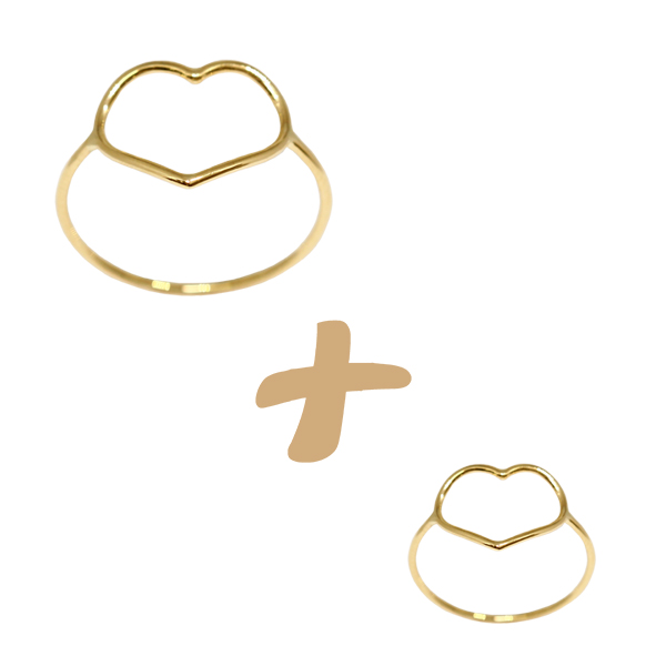 Kit Anel Coração Mãe e Filha Ouro 18k