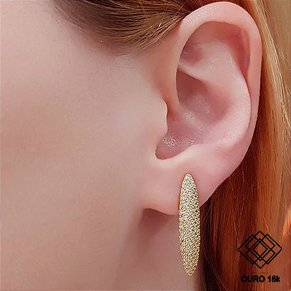 Brinco Pavê Ouro 18k Zircônia