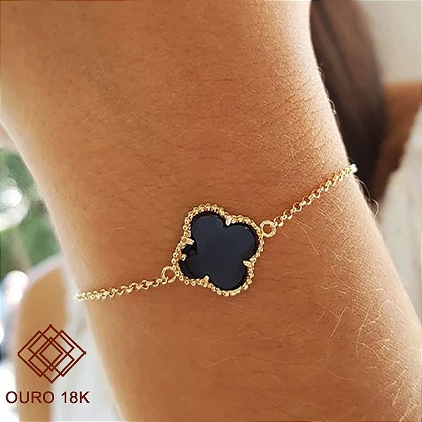 Pulseira Trevo Ônix Ouro 18k
