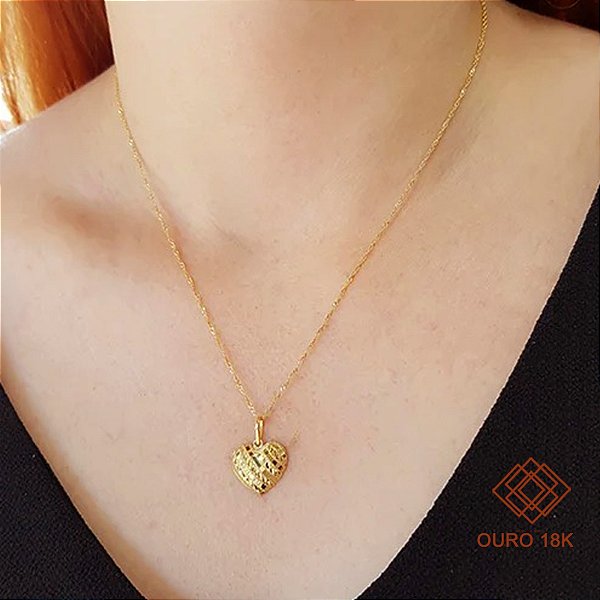 Kit Cordão Ouro 18k + Pingente Coração Ouro 18k