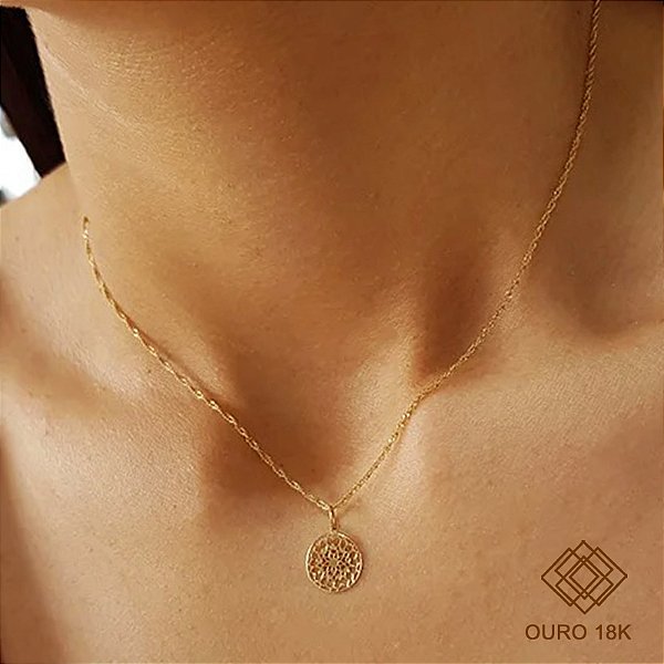 Kit Cordão Ouro 18k + Pingente Mandala Ouro 18k