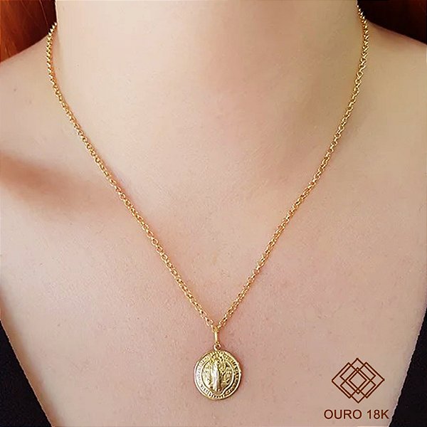 Kit Cordão Ouro 18k + Pingente São Bento Ouro 18k