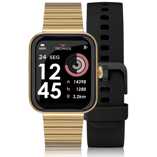 Smartwatch Technos Connect MAX Preto e Dourado Tmaxah/7d
