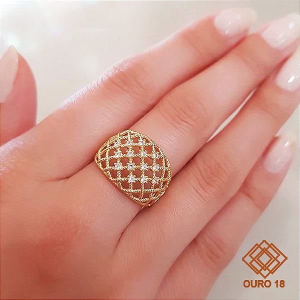 Anel Vazado Ouro 18k Zircônia