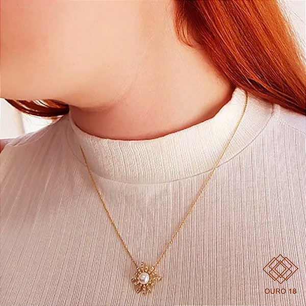 Gargantilha Pérola Ouro 18k Zircônia