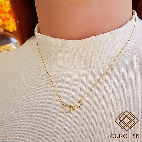 Gargantilha Coração e Infinito Ouro 18k Zircônia