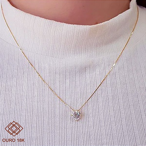 Gargantilha Ponto de Luz Ouro 18k - Brilhante Moissanite 1,2 Cts