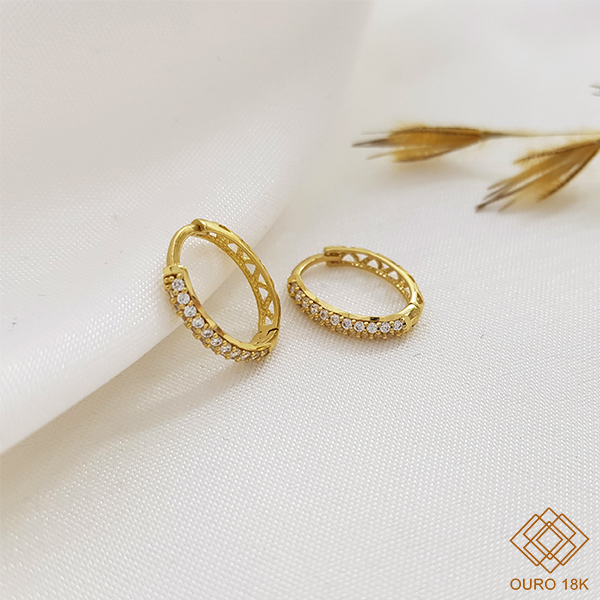 Brinco Argola Pequena Ouro 18k Zircônia