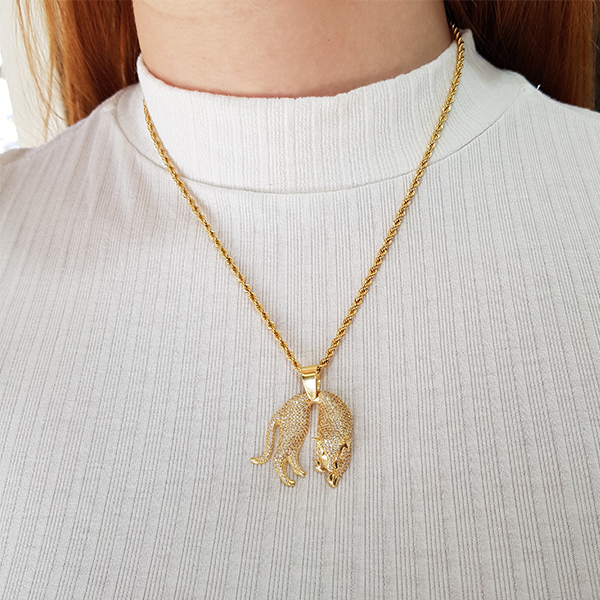 Pingente Pantera Grande Ouro 18k Zircônia