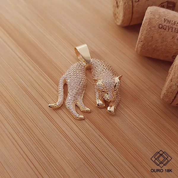 Pingente Pantera Grande Ouro 18k Zircônia