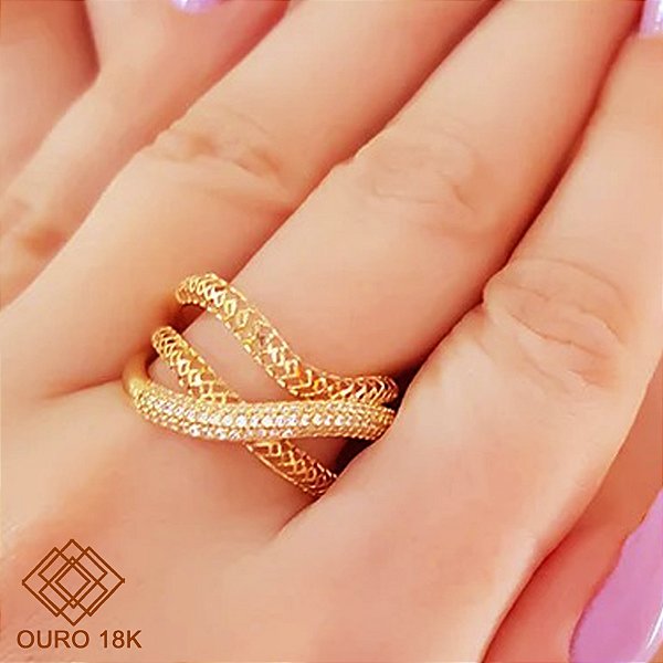 Anel Elos Filigrana Ouro 18k Zircônia