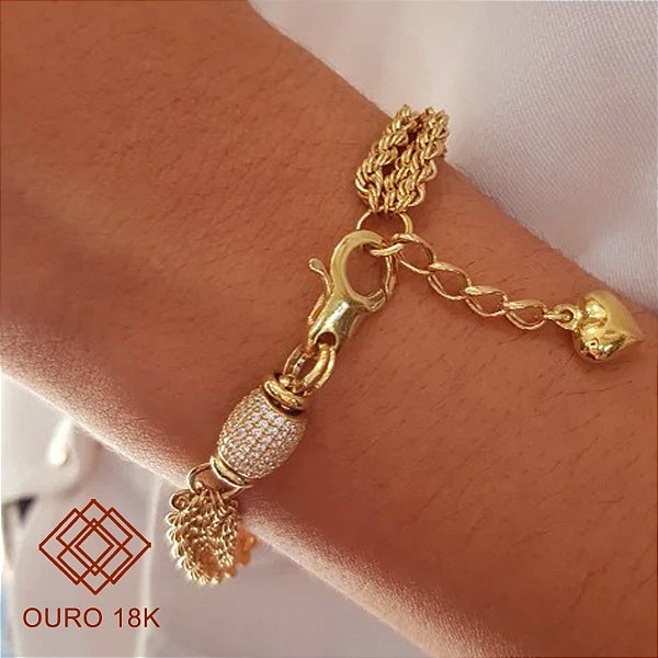 Pulseira Trio Cabo de Aço Ouro 18k Zircônia