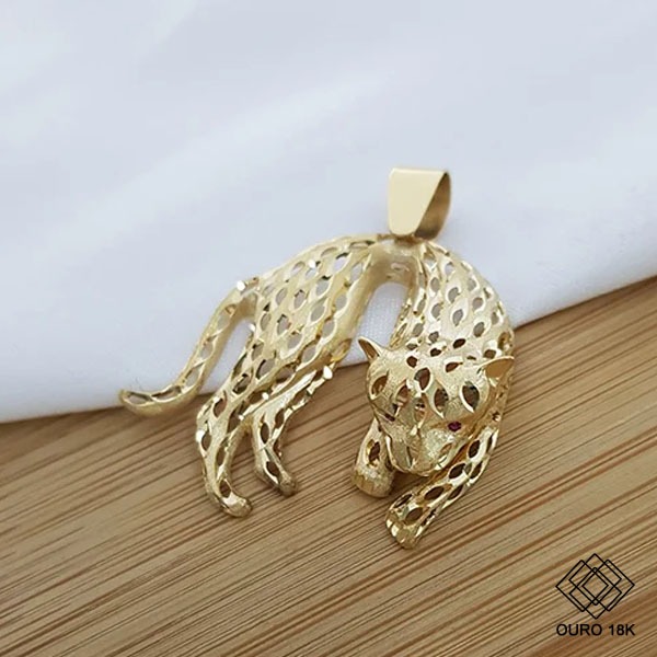 Pingente Pantera Diamantado Ouro 18k Zircônia