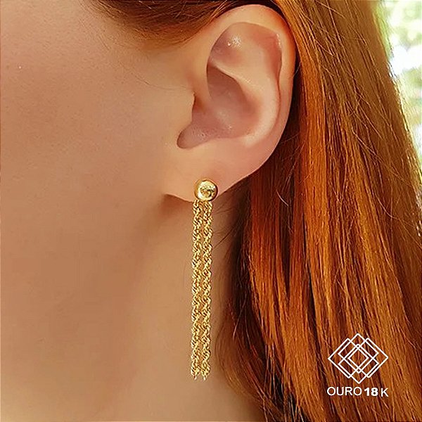 Brinco Bola Fios Ouro 18k