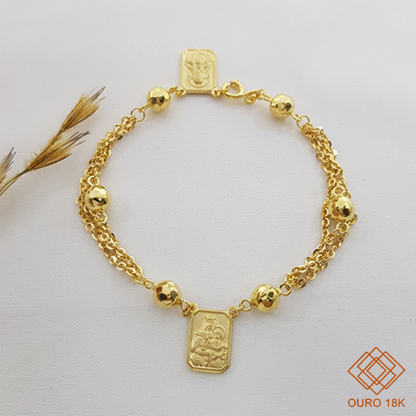 Pulseira Escapulário Esferas Ouro 18k