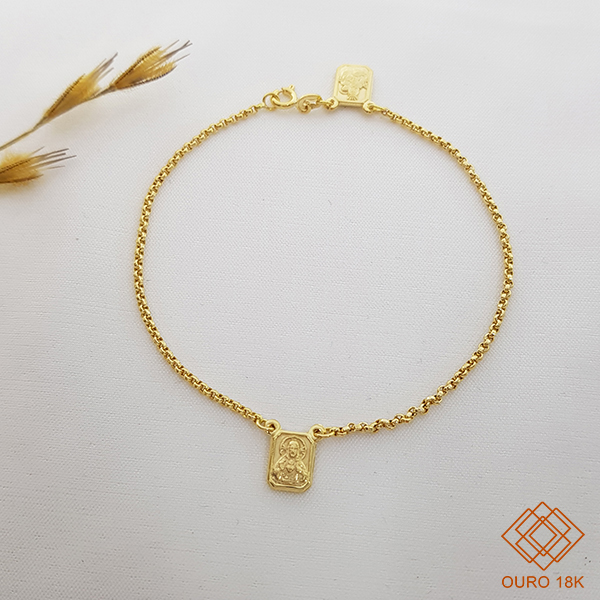 Pulseira Escapulário Elo Português Ouro 18k
