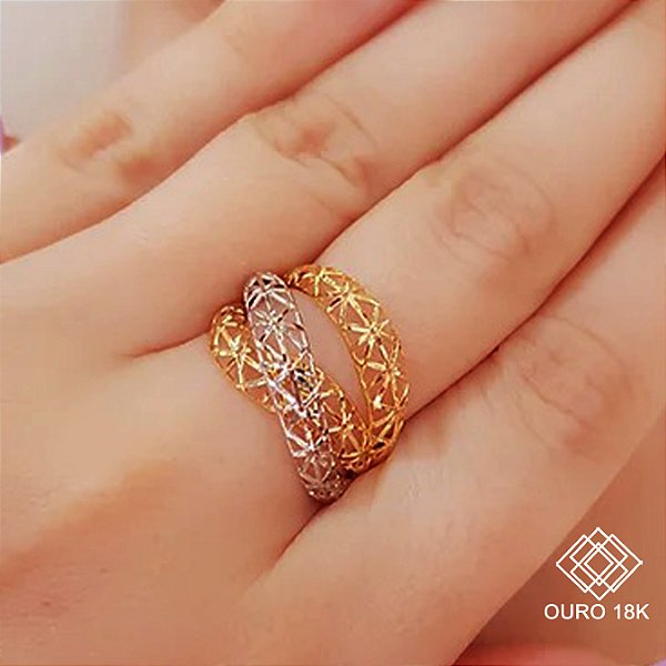 Anel Filigrana Ouro 18k e Ouro Branco 18k