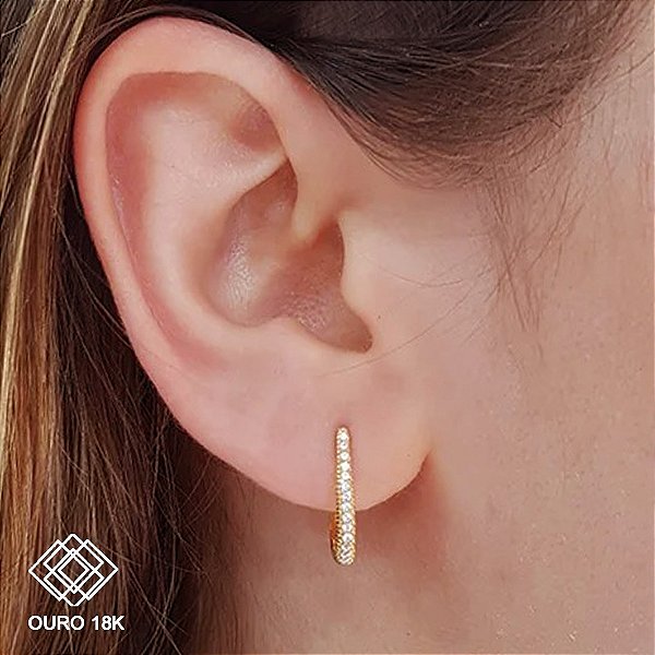 Brinco Argola Ouro 18k Zircônia