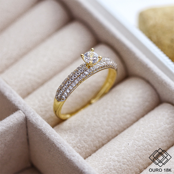 Anel Solitário Zircônia Ouro 18k