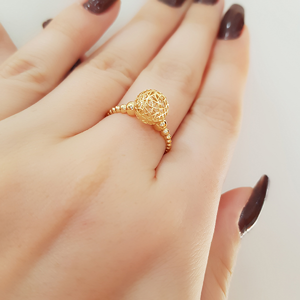Anel Esfera Filigrana Ouro 18k