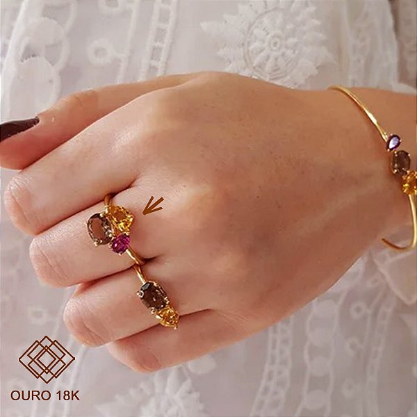 Anel Ouro 18k Pedras Naturais