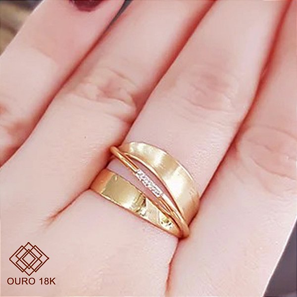 Anel Três Aros Ouro 18k Diamante
