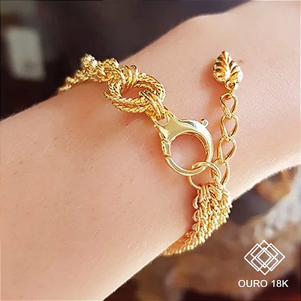 Pulseira Trio Cabo de Aço Ouro 18k
