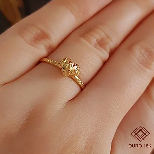 Anel Coração Diamantado Ouro 18k