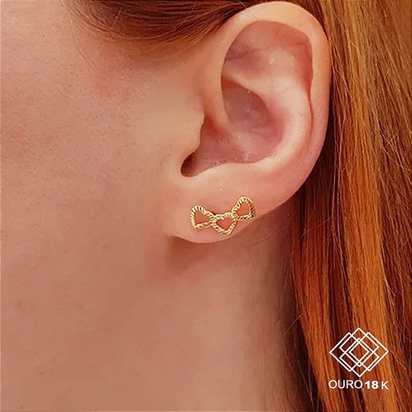 Brinco Ear Cuff Corações Ouro 18k