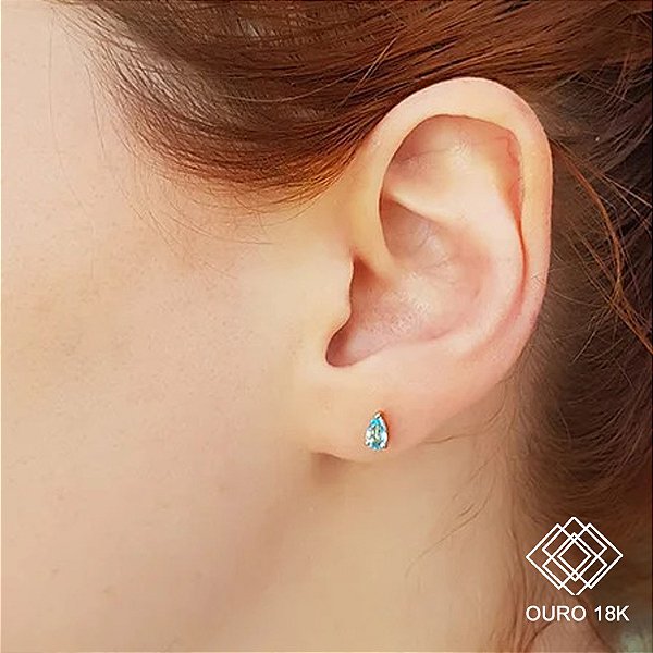 Brinco Gota Ouro 18k Topázio