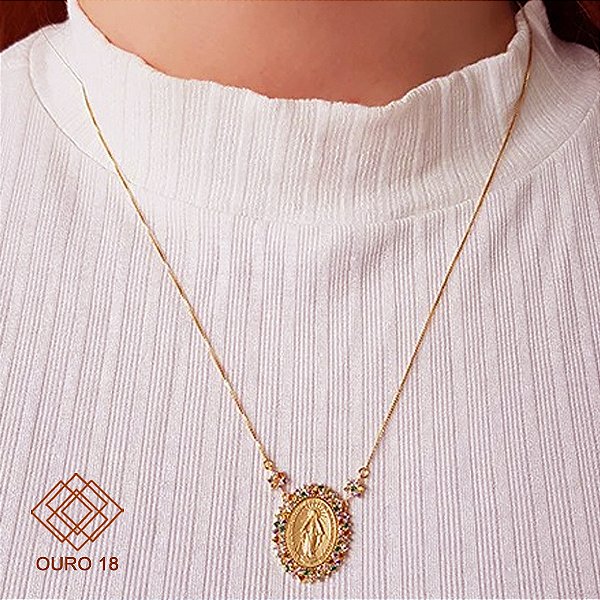 Gargantilha Nossa Senhora das Graças Ouro 18k Zircônia